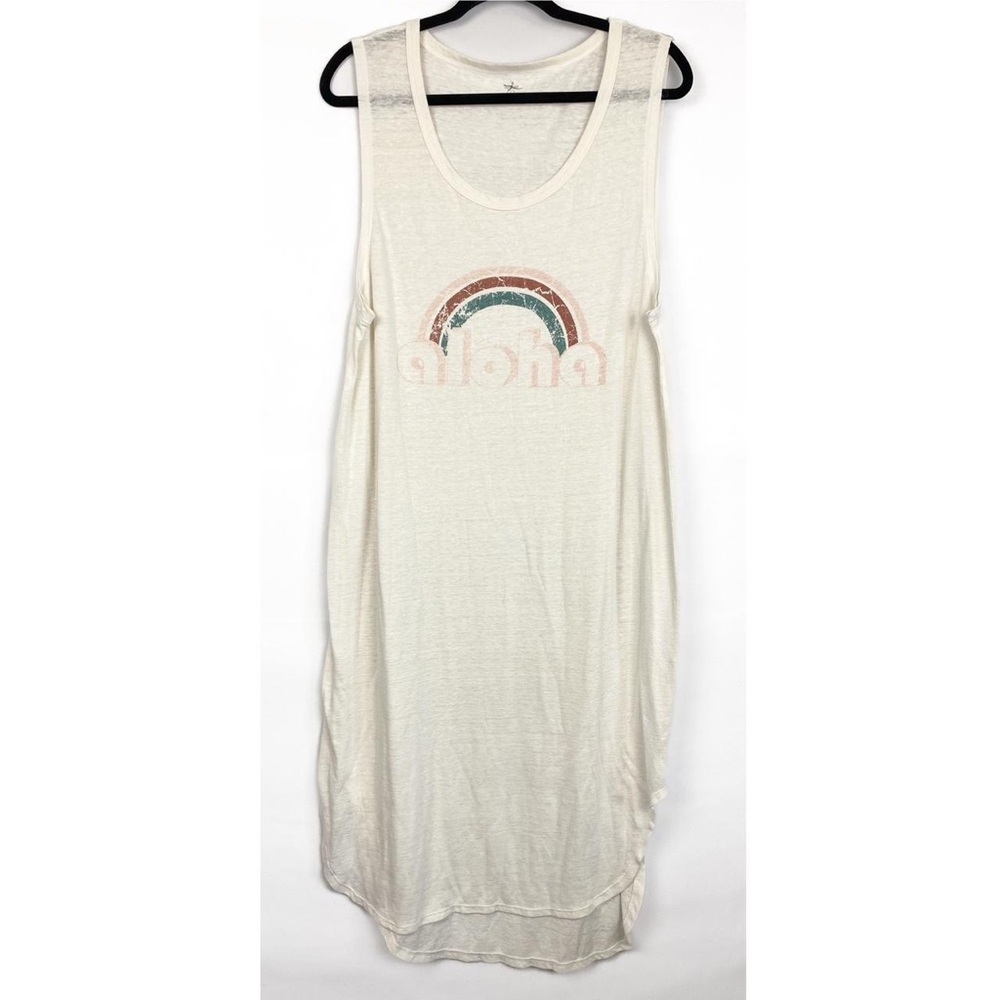 🌞Aerie Cream Sleeveless Dress/Swimsuit Coverup with Rainbow Graphic